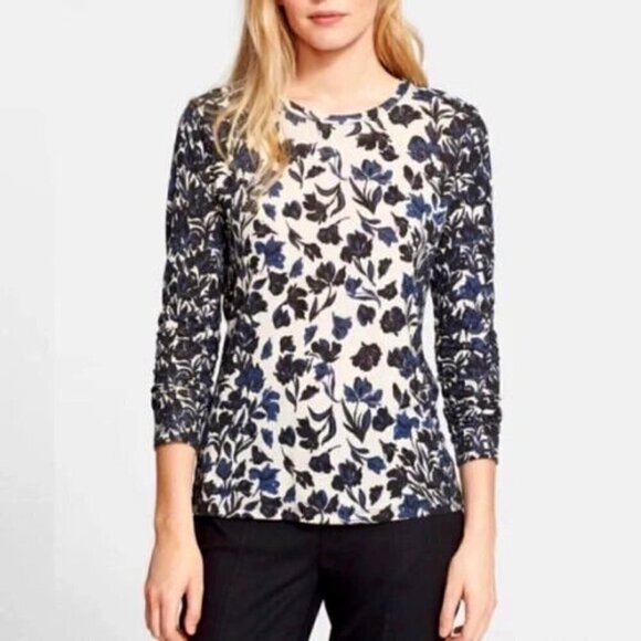 Tory Burch True Blue Floral Long Sleeves Tee - Picture 1 of 7